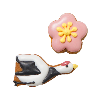 鶴と桃の花